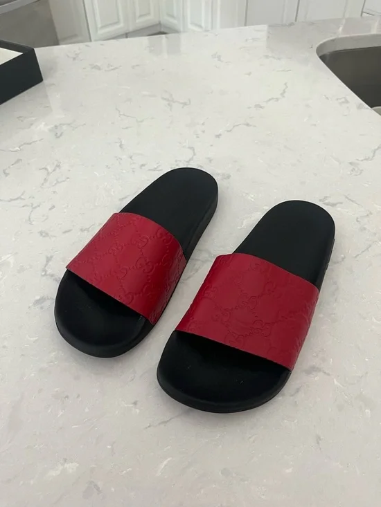 Gucci Black Footbed Red GG Slides - Picture 2 of 8